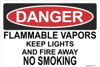 Danger: Flammable Vapors - Keep Lights And Fire Away, No Smoking