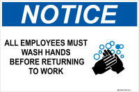 Notice: All Employees Must Wash Hands Before Returning To Work